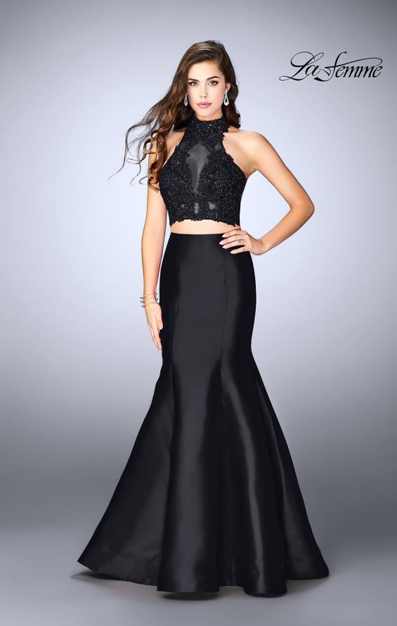 Picture of: Two Piece Mermaid Dress with Sheer Lace High Neck Top in Black, Style: 24306, Detail Picture 2