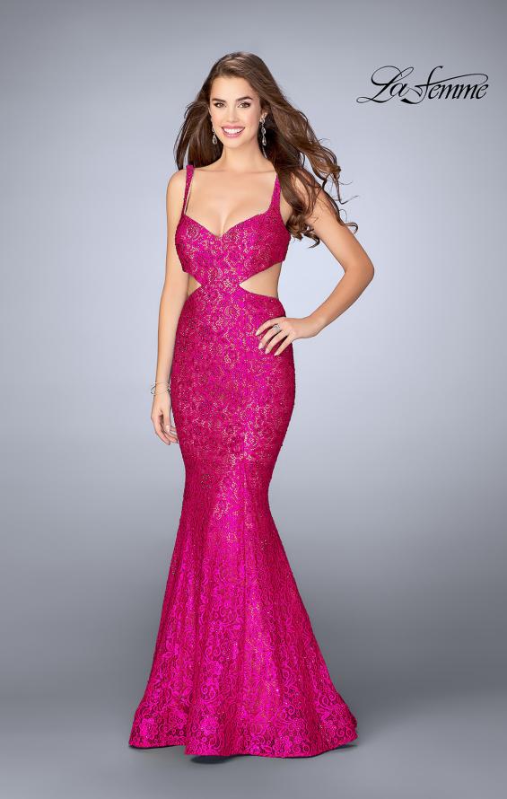 Picture of: Lace Prom Dress with Cut Outs and Sweetheart Neckline in Fuchsia, Style: 24462, Detail Picture 1