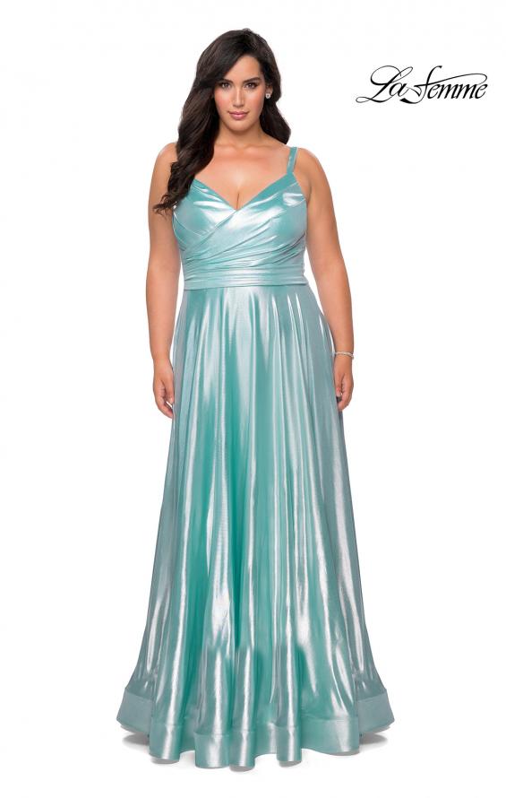 Picture of: Metallic Grecian Long Plus Size Prom Dress in Aqua, Style: 28989, Detail Picture 3