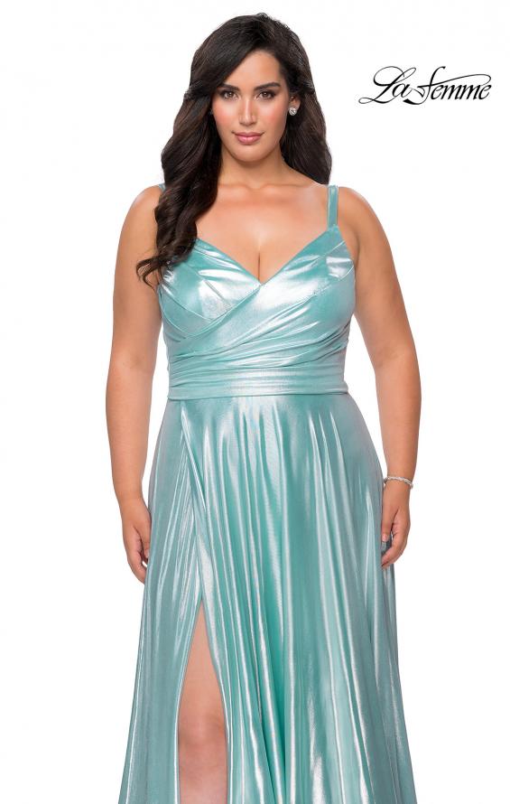 Picture of: Metallic Grecian Long Plus Size Prom Dress in Aqua, Style: 28989, Detail Picture 5
