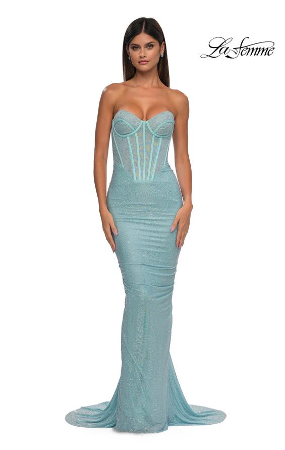 Picture of: Gorgeous Corset Style Prom Dress with Rhinestone Fabric in Aqua , Style: 33019, Detail Picture 5