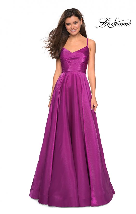 Picture of: Long Satin Simple Prom Dress with Empire Waist in Berry, Style: 27226, Detail Picture 1