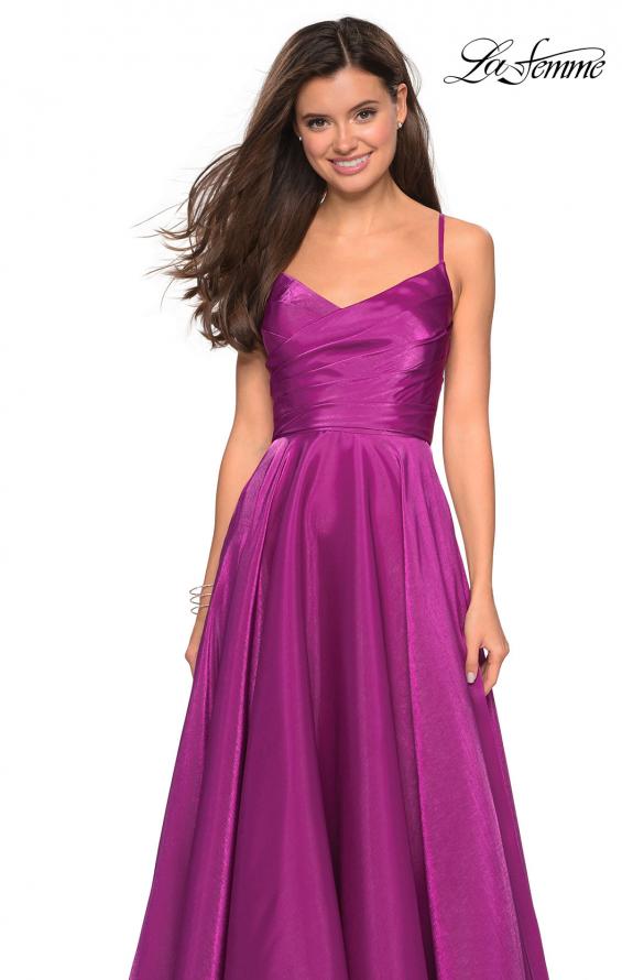 Picture of: Long Satin Simple Prom Dress with Empire Waist in Berry, Style: 27226, Detail Picture 5