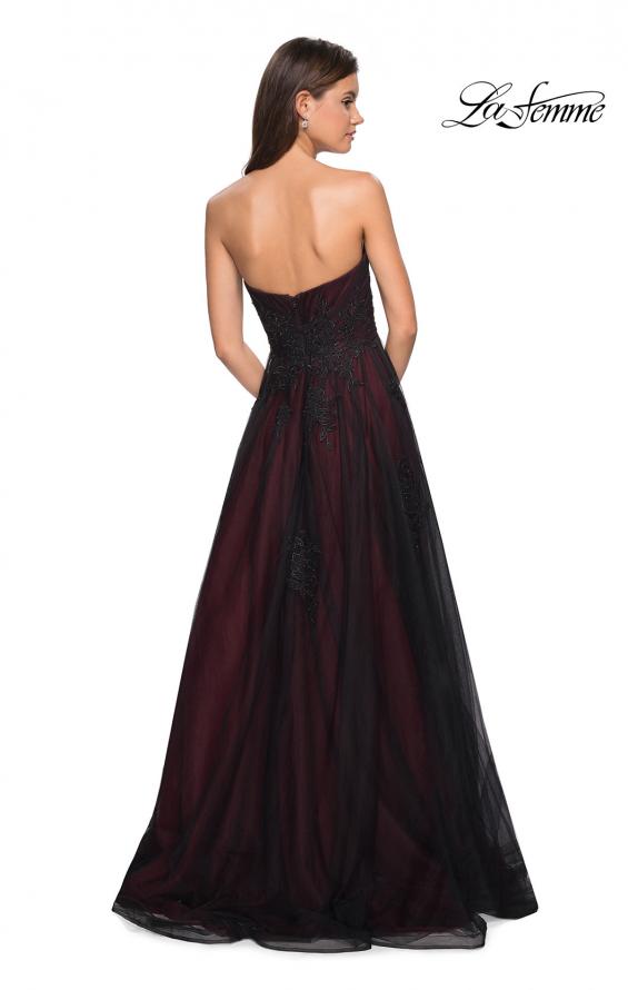 Picture of: Strapless Sweetheart Black And Red Tulle Prom Dress in Black/Burgundy, Style: 27774, Back Picture