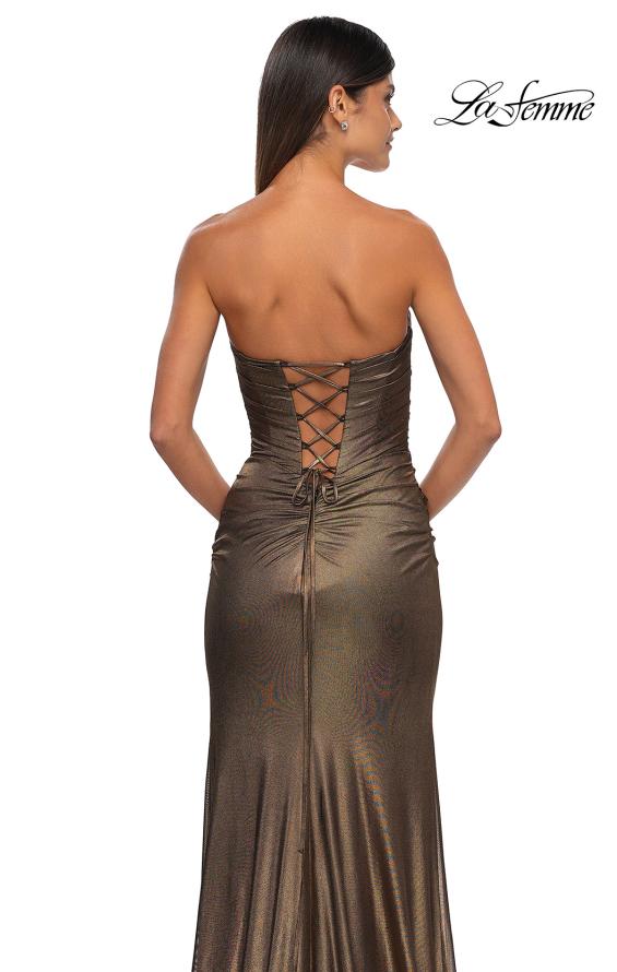 Picture of: Net Jersey Prom Dress with Strapless Top and Flattering Ruching in Black Gold, Style: 32946, Detail Picture 14