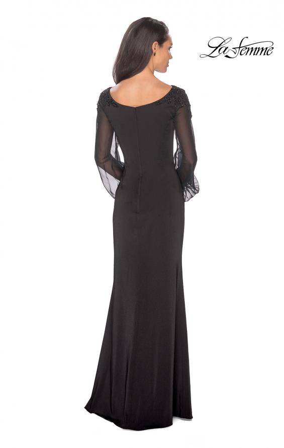 Picture of: Long Black Gown with Sheer Long Sleeves and Beading in Black, Style: 25045, Back Picture