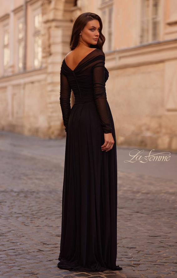 Picture of: Chic Off the Shoulder Net Jersey Gown with Long Sleeves in Black, Style: 32722, Back Picture