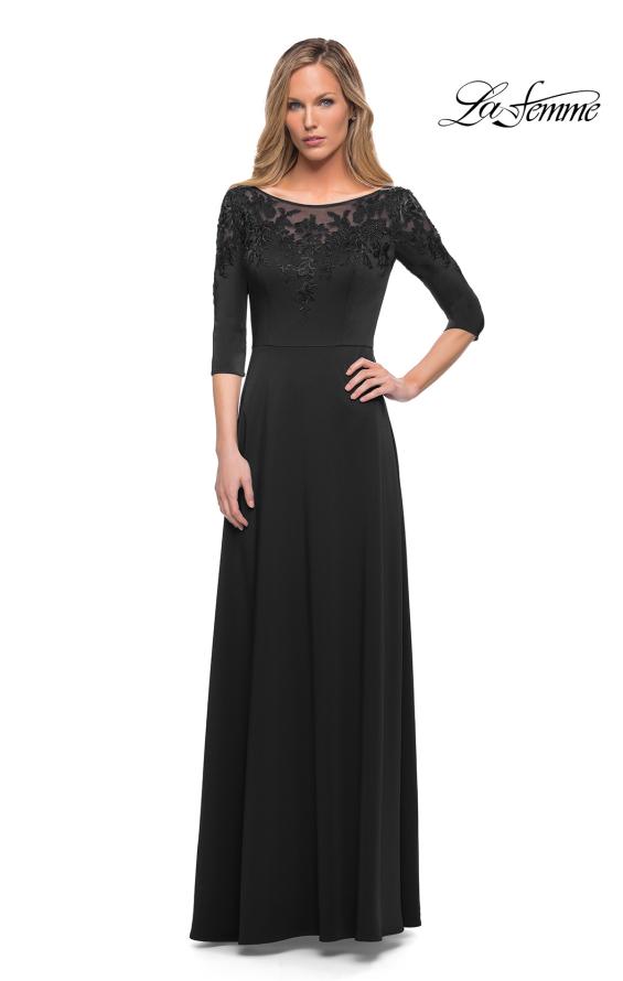 Picture of: Jersey Mother of the Bride Gown with Lace Neckline, Style: 29227, Detail Picture 3