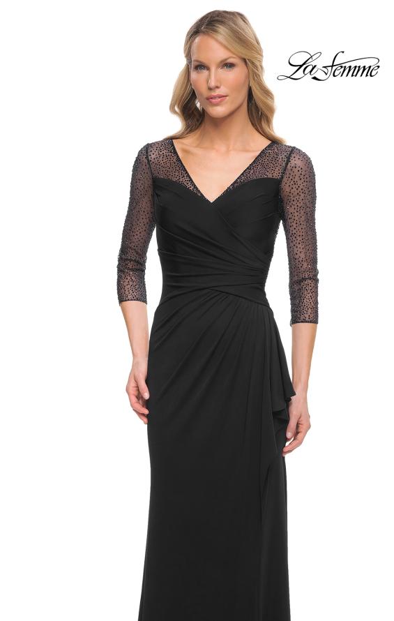 Picture of: Jersey Long Dress with Beading and Ruffle Skirt in Black, Style: 30028, Detail Picture 3