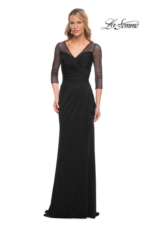 Picture of: Jersey Long Dress with Beading and Ruffle Skirt in Black, Style: 30028, Detail Picture 5