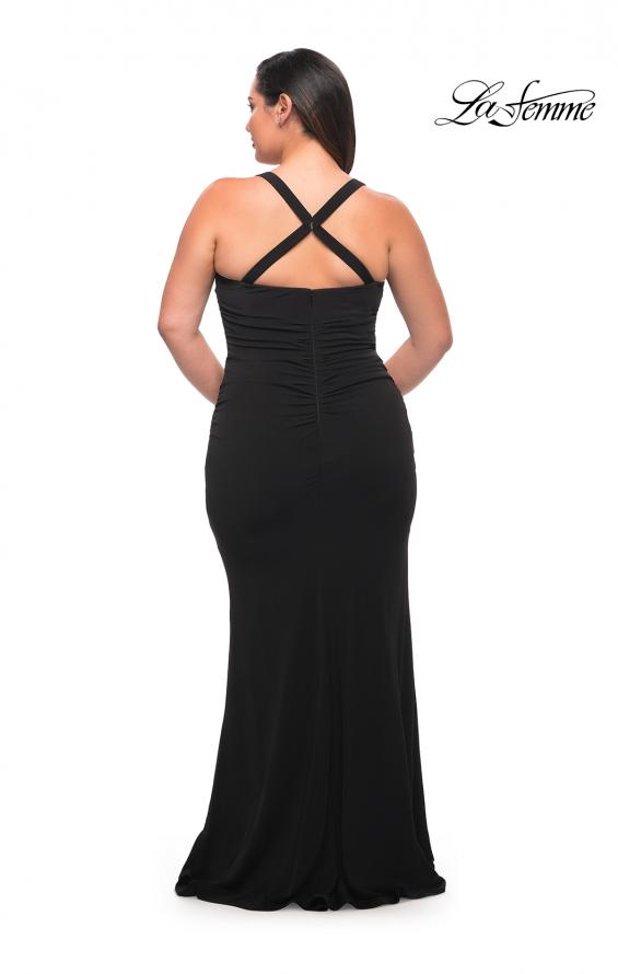 Picture of: Ruched Long Jersey Plus Dress with Square Neckline in Black, Style: 29590, Detail Picture 9