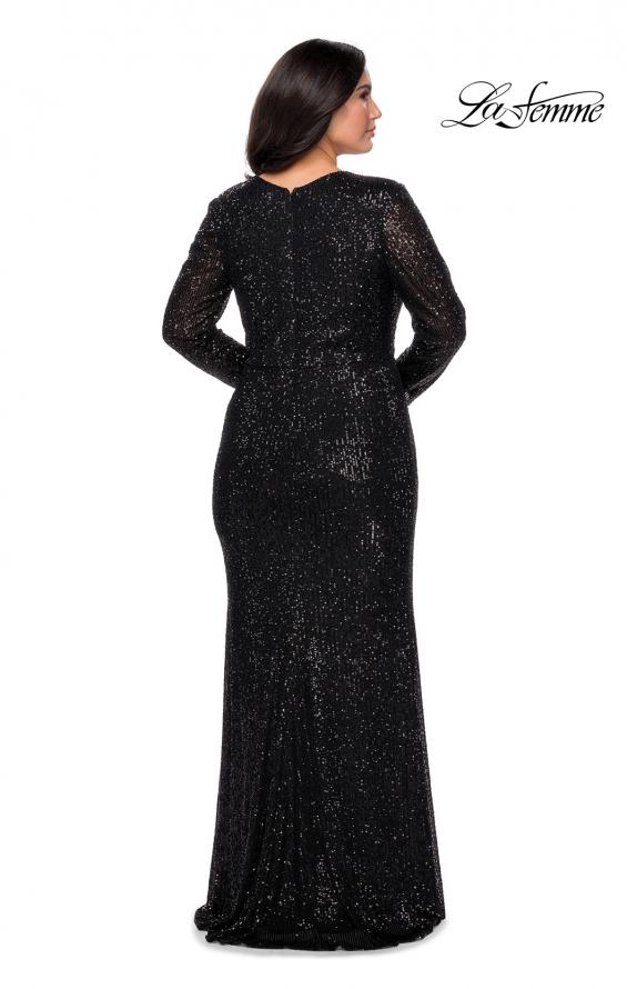 Picture of: Long Sleeve Sequin Plus Size Prom Dress with Slit in Black, Style: 28880, Detail Picture 3