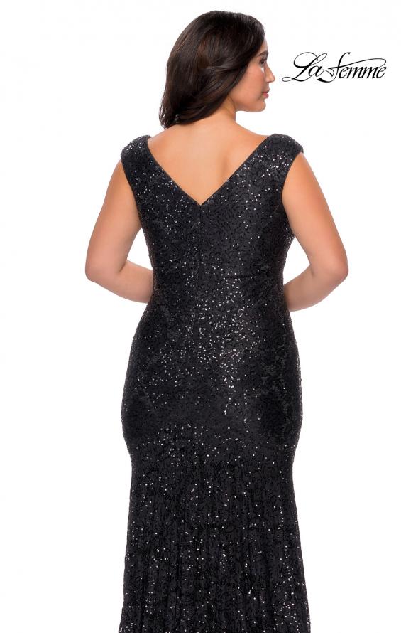 Picture of: Curvy Stretch Lace Dress with V-Neck and Rhinestones in Black, Style: 28837, Detail Picture 6