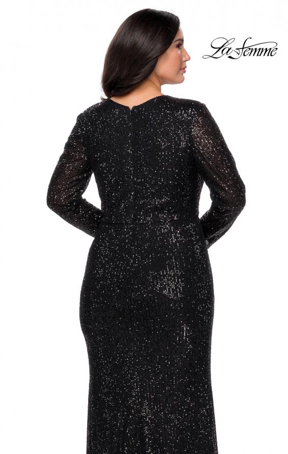 Picture of: Long Sleeve Sequin Plus Size Prom Dress with Slit in Black, Style: 28880, Detail Picture 7