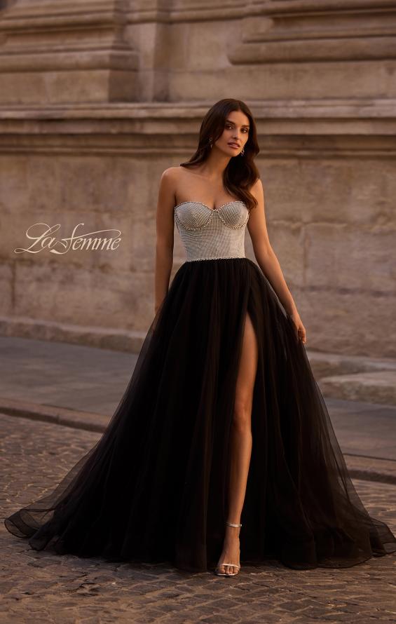 Picture of: Unique Rhinestone Top with Tulle Skirt Prom Dress in Black , Style 32704, Main Picture