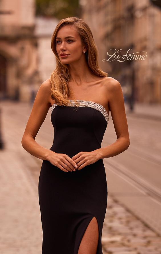 Picture of: Strapless Jersey Gown with Stunning Rhinestone Neckline in Black , Style: 32891, Main Picture