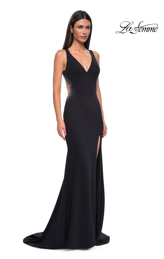 Picture of: Open Back Evening Dress with Rhinestone Embellished Sides and Back in Black , Style 32922, Detail Picture 8