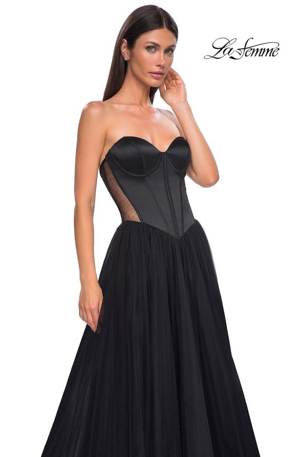 Picture of: Strapless Tulle Evening Dress with Basque Waist and Satin Bodice in Black , Style 32771, Detail Picture 9