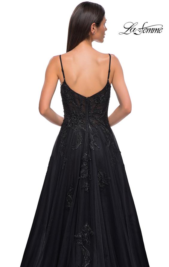 Picture of: Gorgeous A-line Tulle Gown with Beaded Floral Applique in Black , Style 32781, Detail Picture 9