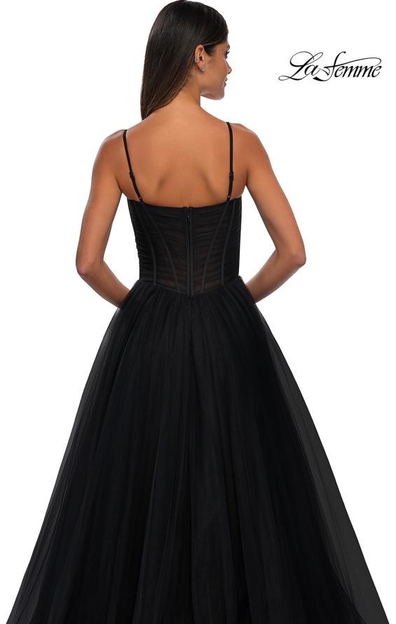 Picture of: Tulle Prom Dress with A-Line Skirt and Ruched Corset Top in Black, Style: 32700, Detail Picture 10