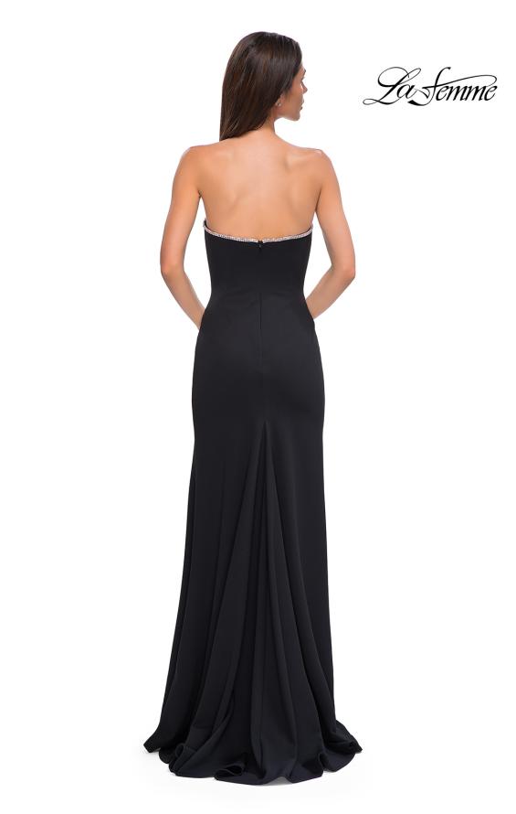 Picture of: Fabulous Jersey Dress with Rhinestones Lining the Top and HIgh Slit in Black , Style 32854, Detail Picture 10