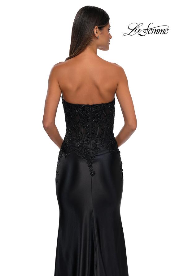 Picture of: Strapless Satin Dress with Lace Top and Sweetheart Neckline in Black, Style: 32582, Detail Picture 11