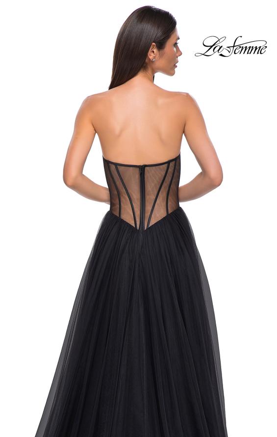 Picture of: Strapless Tulle Evening Dress with Basque Waist and Satin Bodice in Black , Style 32771, Detail Picture 11