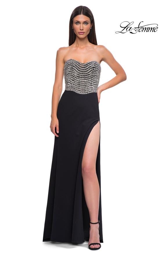 Picture of: Stunning Rhinestone Beaded Top Evening Dress with Jersey Skirt in Black , Style 32910, Detail Picture 11