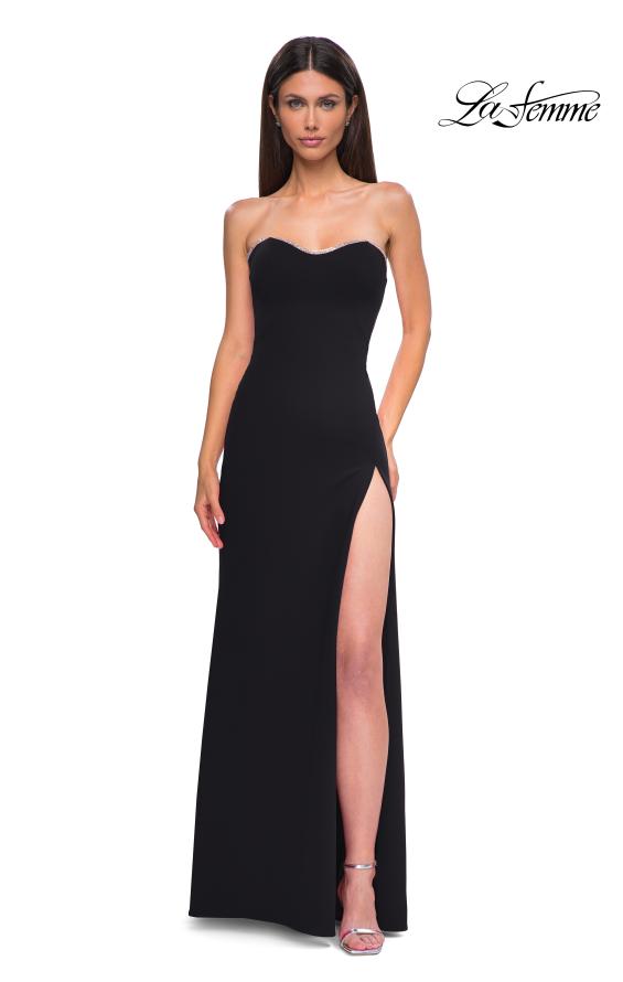 Picture of: Jersey Strapless Dress with Sweetheart Rhinestone Lined Neckline in Black , Style 32829, Detail Picture 15