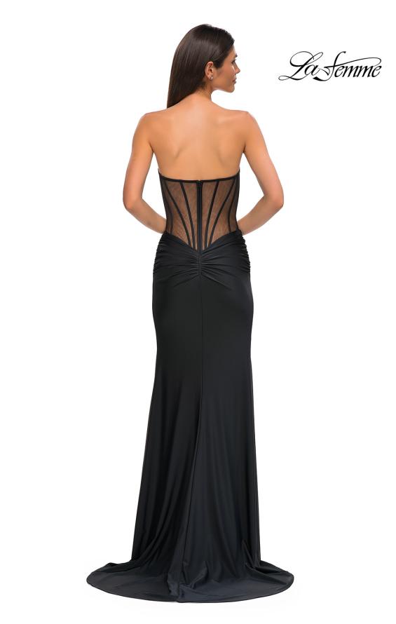 Picture of: Evening Dress with Illusion Strapless Bodice and Lace Applique in Black , Style 32912, Detail Picture 16