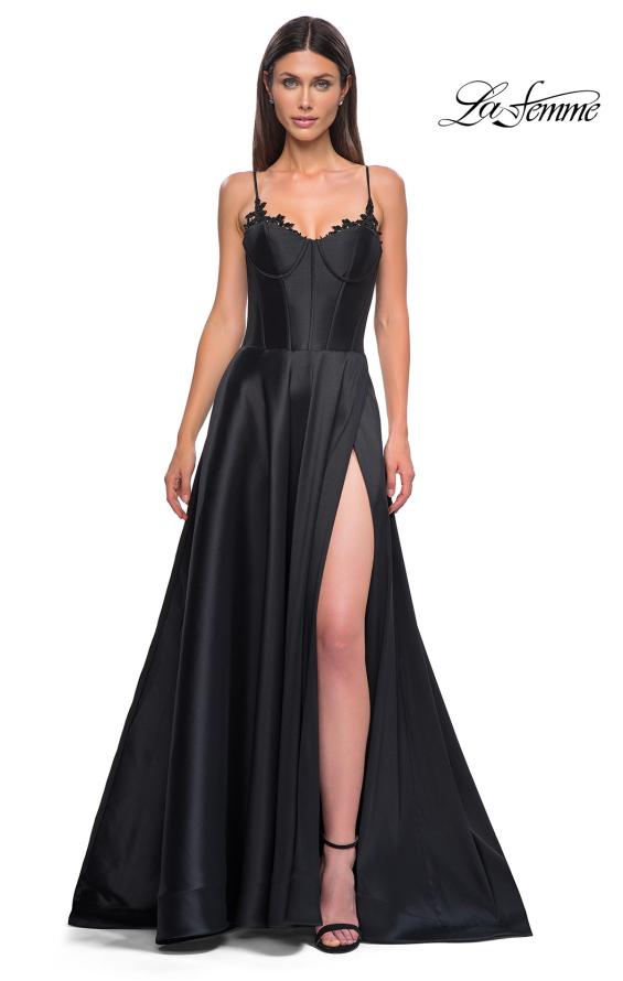 Picture of: Mikado A-line Gown with Lace Detail Neckline in Black , Style 32878, Detail Picture 17