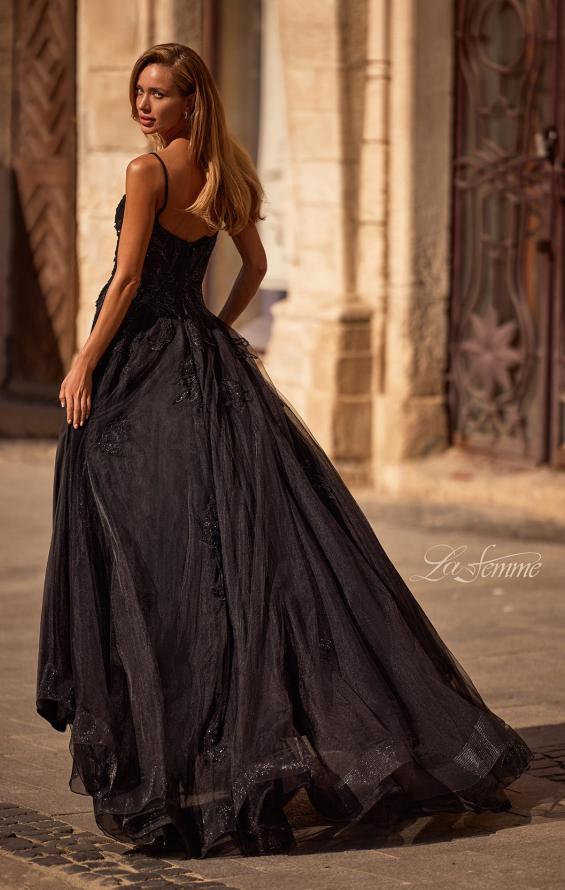 Picture of: Gorgeous A-line Tulle Gown with Beaded Floral Applique in Black , Style 32781, Back Picture