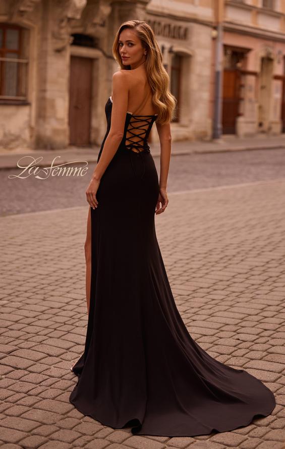 Picture of: Jersey Strapless Dress with Sweetheart Rhinestone Lined Neckline in Black , Style: 32829, Back Picture