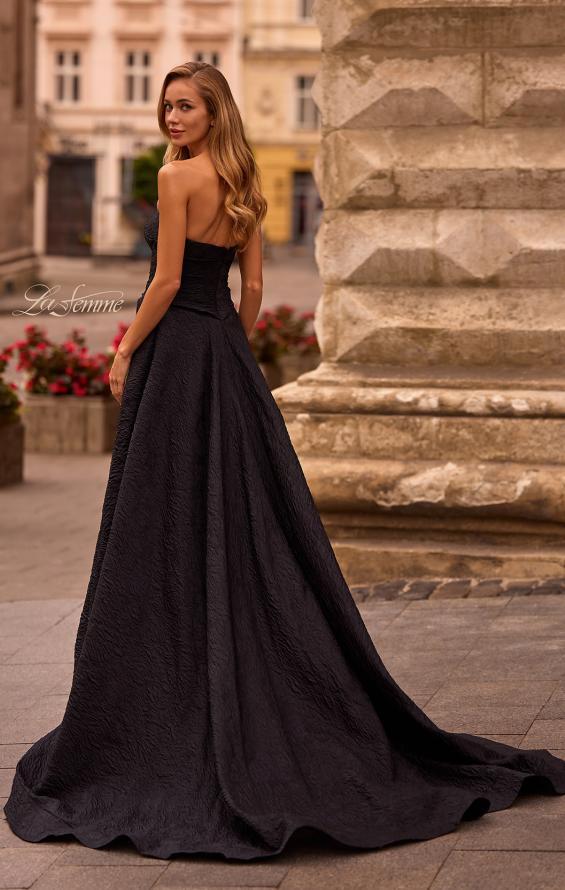 Picture of: Textured Jacquard Evening Gown with Strapless Top in Black , Style: 32893, Back Picture