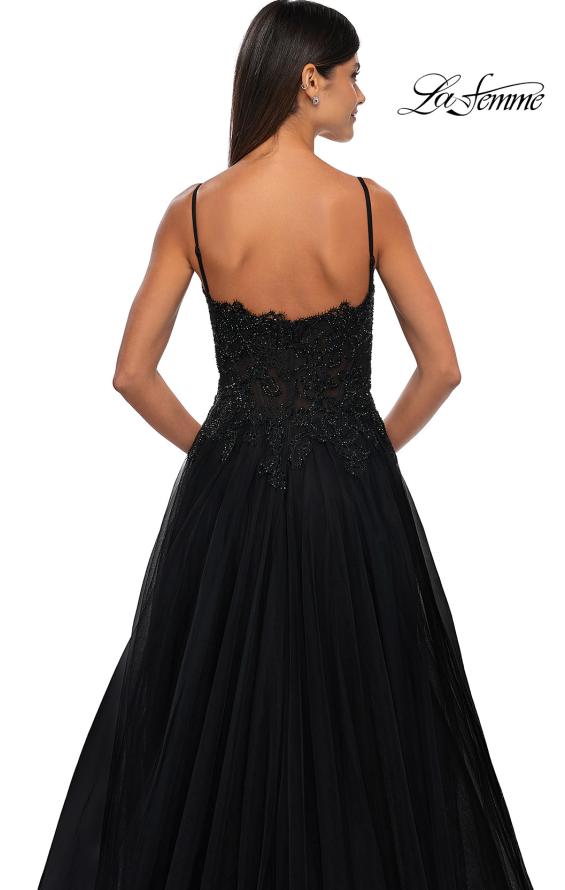 Picture of: Lace and Tulle A-line Prom Dress with High Slit in Black , Style: 32646, Detail Picture 18