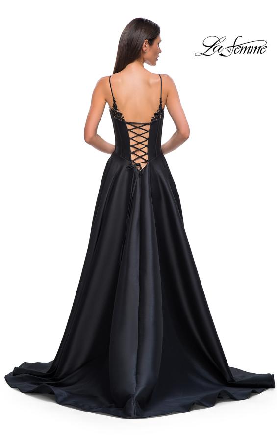 Picture of: Mikado A-line Gown with Lace Detail Neckline in Black , Style 32878, Detail Picture 18