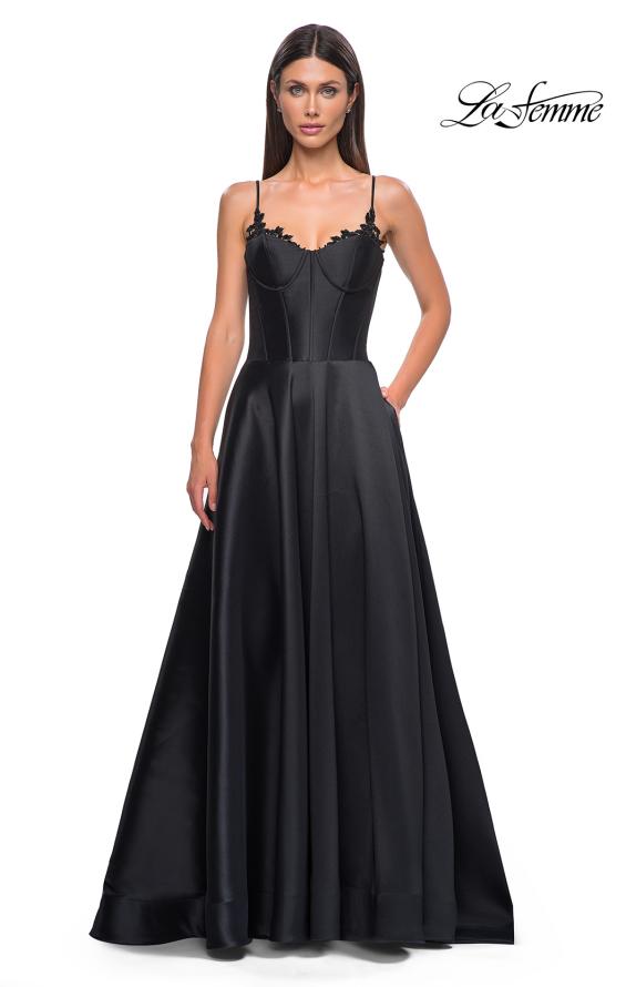 Picture of: Mikado A-line Gown with Lace Detail Neckline in Black , Style 32878, Detail Picture 19