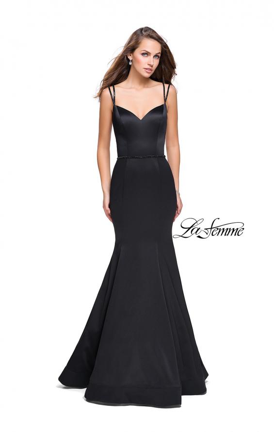 Picture of: Satin Mermaid Prom Dress with Beading and Open Back in Black, Style: 25711, Detail Picture 1
