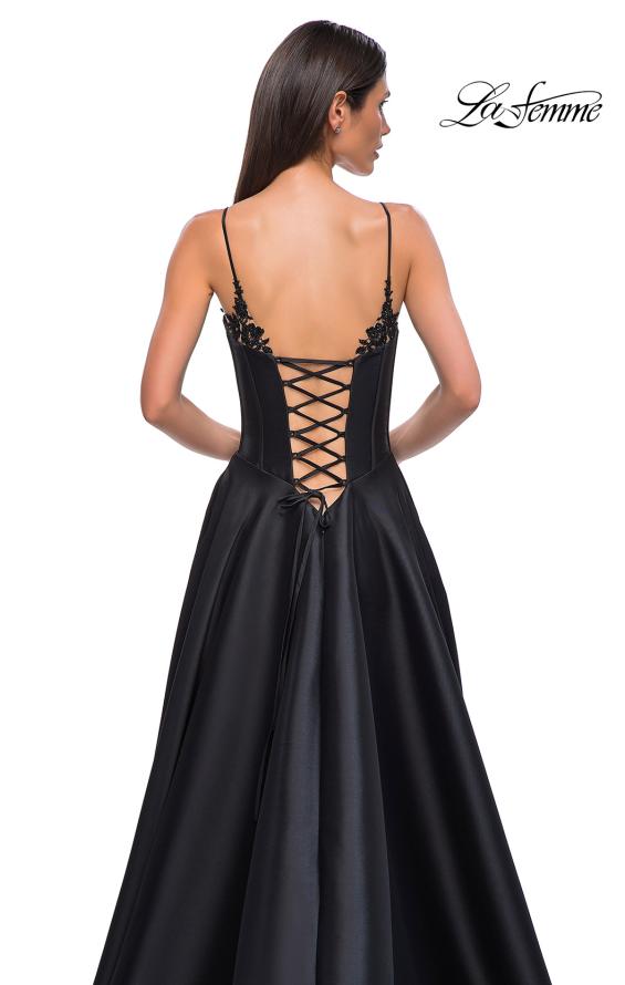 Picture of: Mikado A-line Gown with Lace Detail Neckline in Black , Style 32878, Detail Picture 29