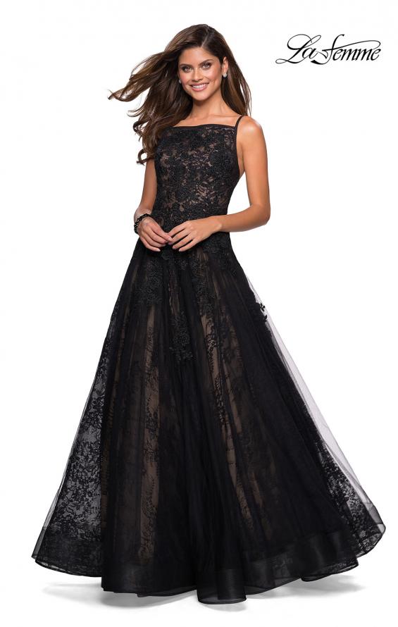 Picture of: Tulle and Lace Long Evening Gown with Pockets in Black, Style: 27488, Detail Picture 2