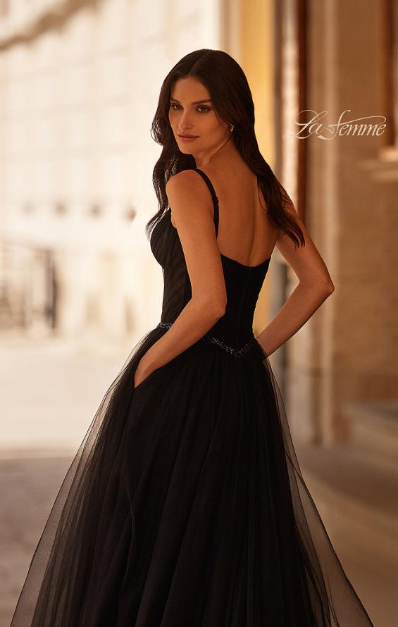 Picture of: A-line Prom Dress with Tulle Skirt and Rhinestone Belt in Black , Style 32656, Detail Picture 2