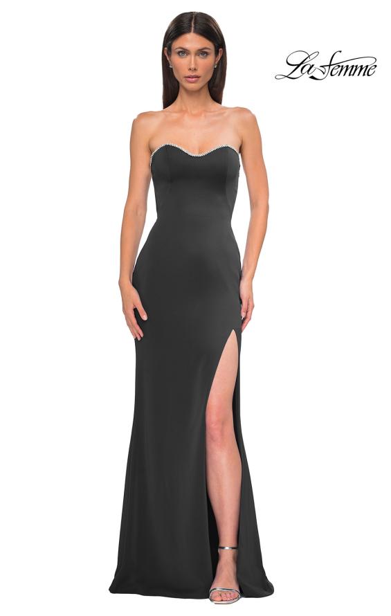 Picture of: Chic Jersey Evening Dress with Rhinestone Neckline in Black , Style 32733, Detail Picture 2