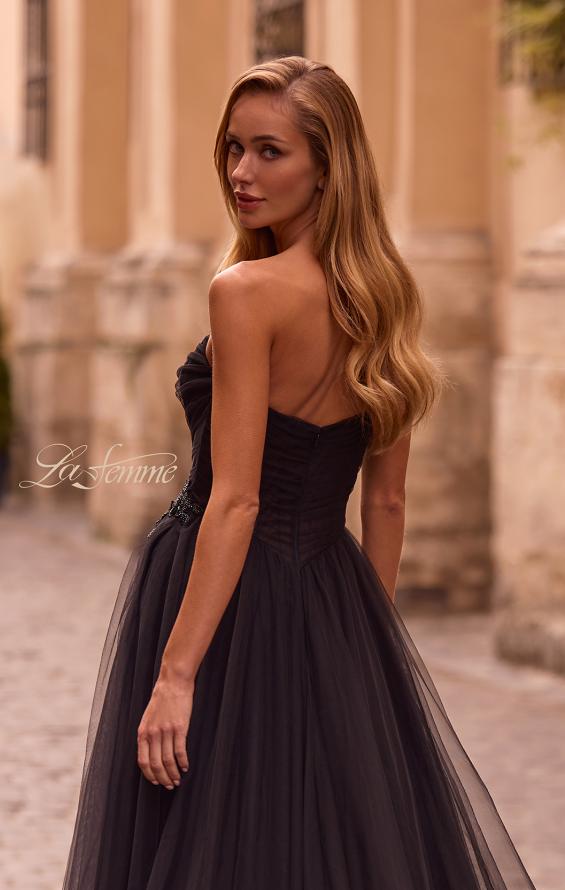 Picture of: Strapless A-line Tulle Dress with Floral Waist Detail in Black , Style: 32789, Detail Picture 2