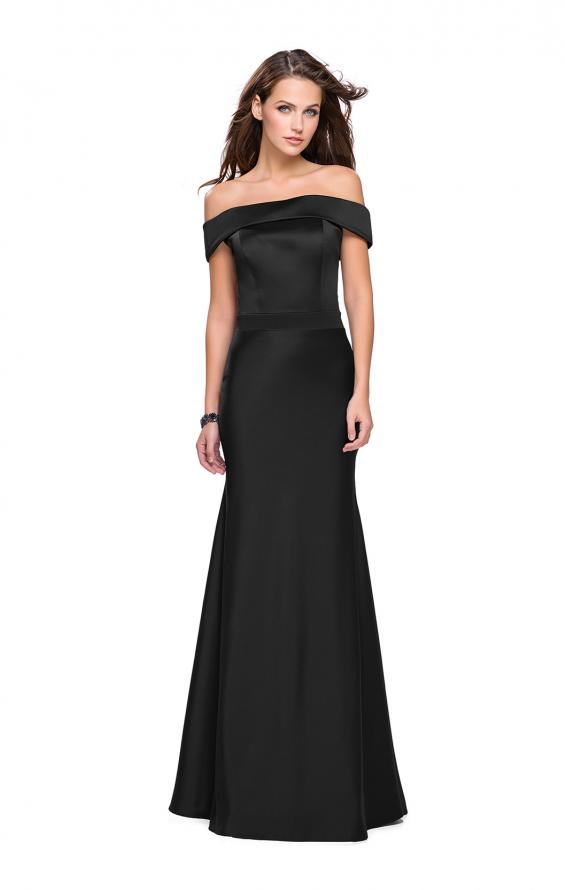 Picture of: Satin Off the Shoulder Dress with Trumpet Silhouette in Black, Style: 25579, Detail Picture 3