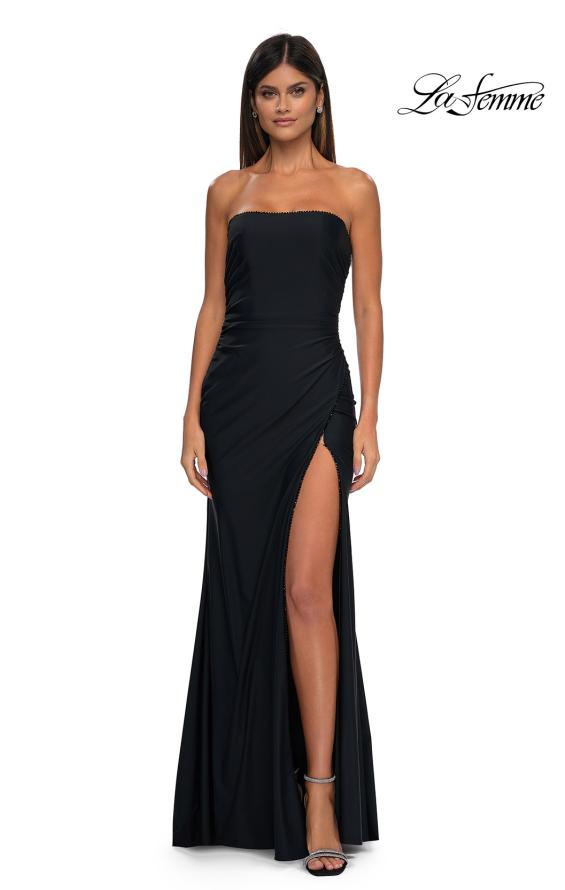 Picture of: Strapless Evening Dress with Beading Detail on Slit and Neckline in Black , Style: 32360, Detail Picture 3