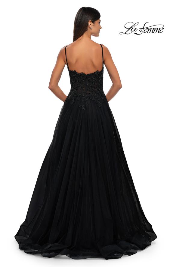 Picture of: Lace and Tulle A-line Prom Dress with High Slit in Black , Style: 32646, Detail Picture 4