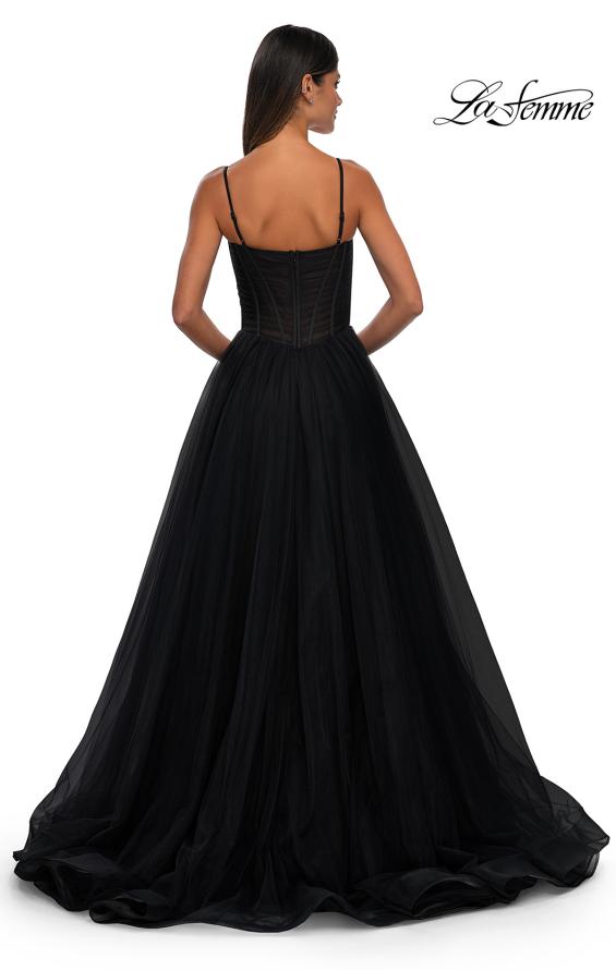 Picture of: Tulle Prom Dress with A-Line Skirt and Ruched Corset Top in Black, Style: 32700, Detail Picture 4