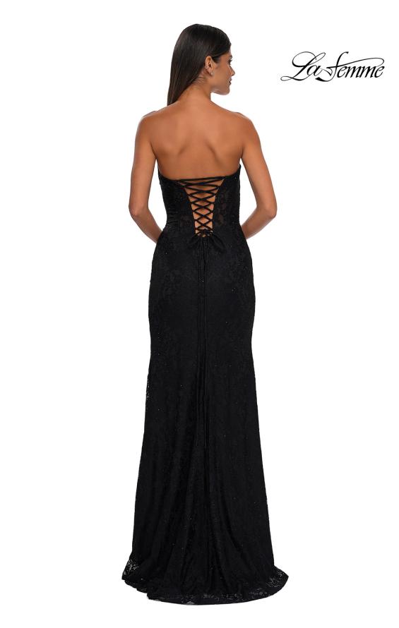 Picture of: Long Lace Prom Dress with Rhinestones and Lace Up Back in Black, Style: 33069, Detail Picture 4