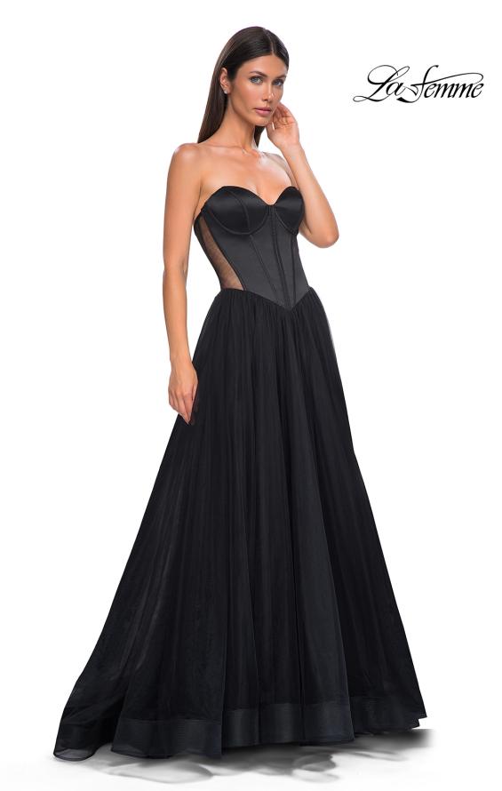 Picture of: Strapless Tulle Evening Dress with Basque Waist and Satin Bodice in Black , Style 32771, Detail Picture 5