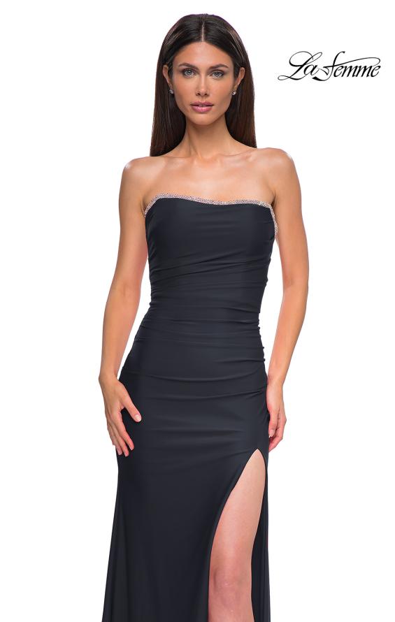 Picture of: Strapless Jersey Dress with Lace Up Back and Rhinestone Neckline in Black , Style 32931, Detail Picture 5